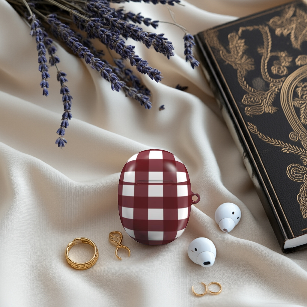 Burgundy Gingham Pixel Buds Case