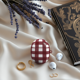 Burgundy Gingham Pixel Buds Case