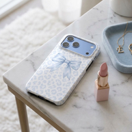 Sunday Ribbon | Powder Blue Leopard Bow MagSafe iPhone Case