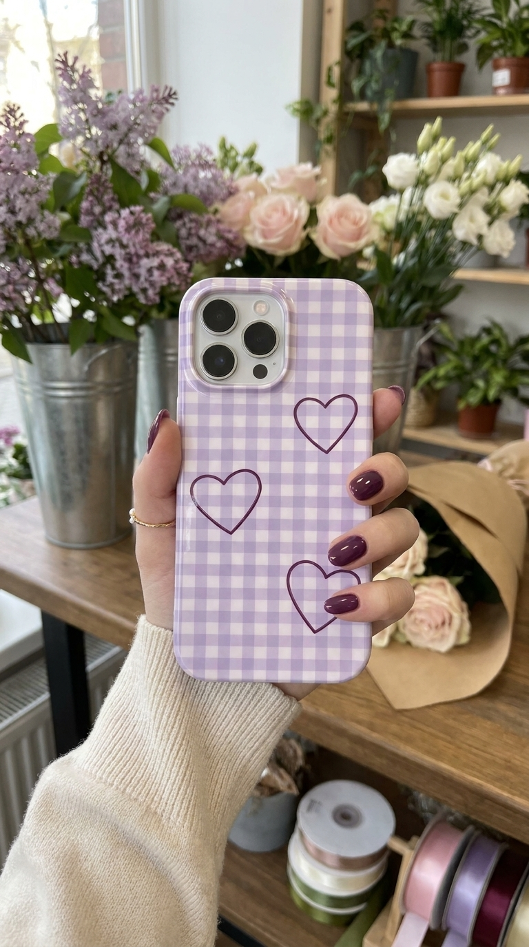 Heart Trio | Lilac Gingham Heart MagSafe iPhone Case