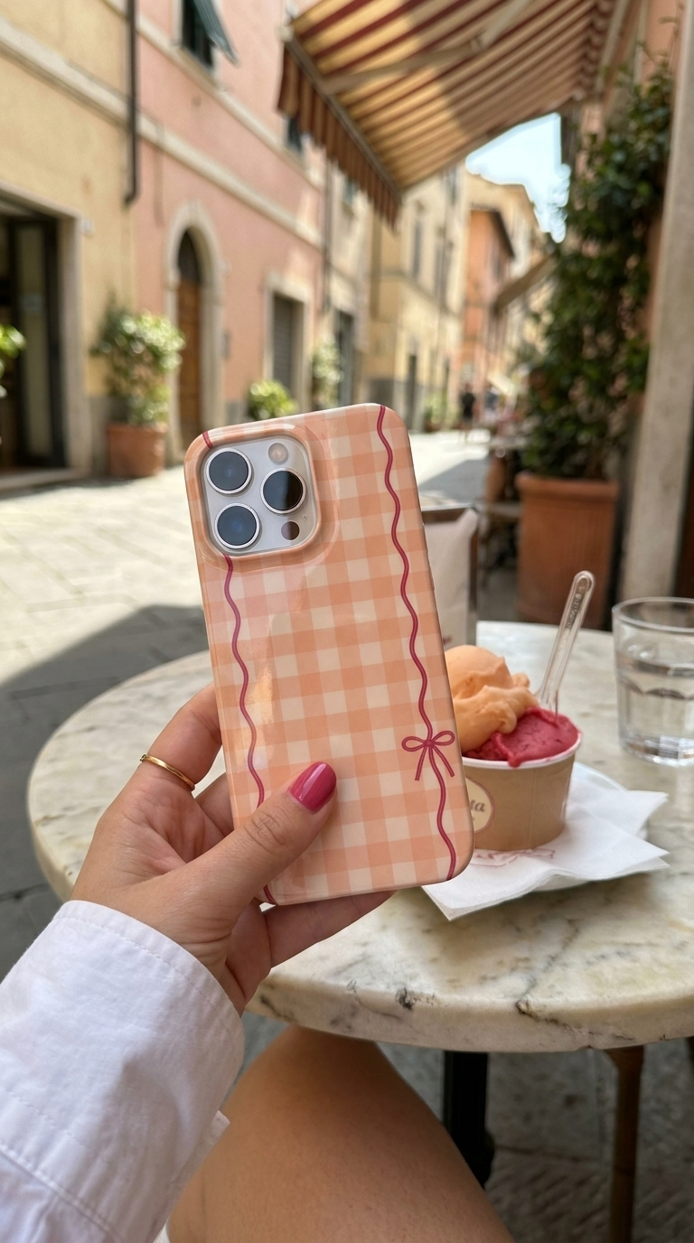 Peach Ribbon | Peach Gingham Bow MagSafe iPhone Case