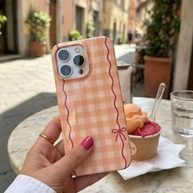 Peach Ribbon | Peach Gingham Bow MagSafe iPhone Case