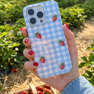 Berry Check | Blue Gingham Strawberry MagSafe iPhone Case