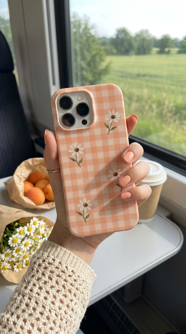 Daisy Check | Peach Gingham Daisy MagSafe iPhone Case