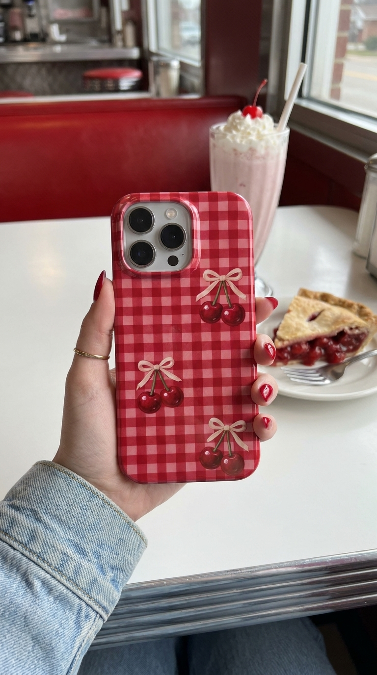 Cherry Check | Red Gingham Cherry Bow MagSafe iPhone Case