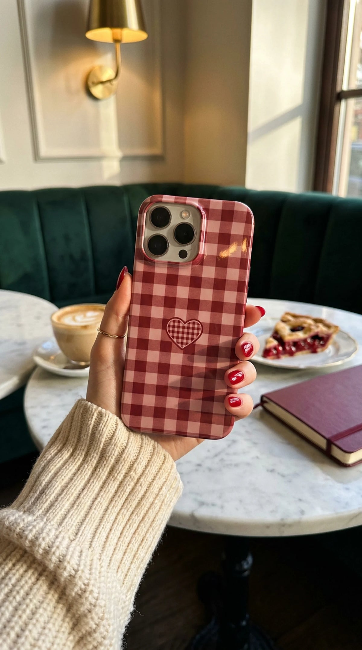 Heart Check | Burgundy & Pink Gingham MagSafe iPhone Case