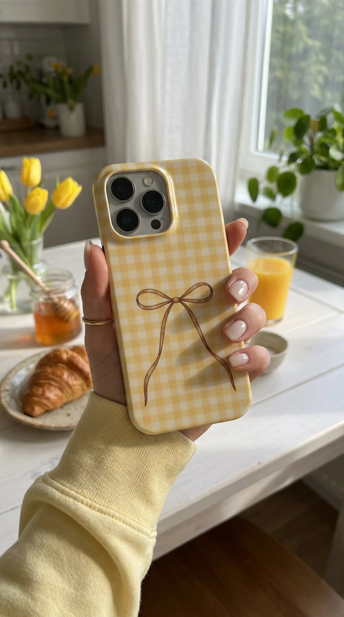 Butter Gingham | Yellow Gingham Bow MagSafe iPhone Case